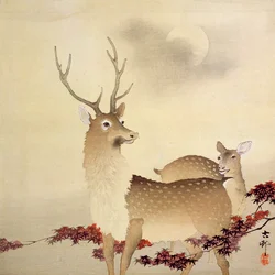 Un cerf et son jeune sous la lune